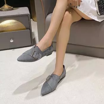 Весенняя и осенняя обувь больших размеров Туфли с острым носком Joker с плоской подошвой из мягкой кожи женские 35 чёрный