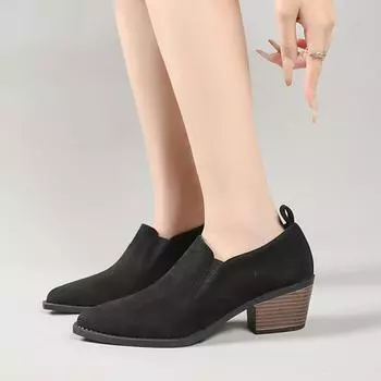 Весенняя и осенняя обувь больших размеров, удобные женские туфли с острым носком, квадратной головкой и толстым высоким каблуком 35 коричневый