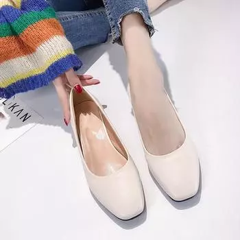 Весенняя и осенняя обувь больших размеров, удобные туфли с квадратным носком, плоским дном, неглубоким вырезом и толстым каблуком, женская обувь в стиле ретро 35 чёрный