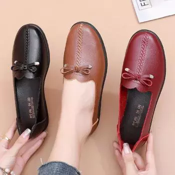 Весенняя и осенняя обувь для женщин среднего и пожилого возраста. Удобные туфли-лодочки на мягкой подошве для мам. Лоферы с бантом на плоской подошве. 35