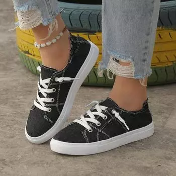 Весенняя и осенняя обувь Повседневная обувь больших размеров Удобная женская обувь из парусины 35 чёрный