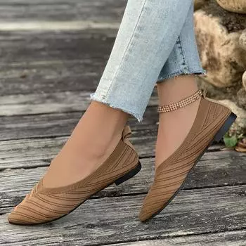 Весенняя и осенняя обувь Трикотажная женская обувь больших размеров Удобная и дышащая обувь на плоской подошве 35 чёрный