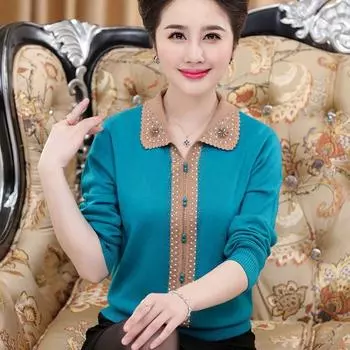 Весенняя и осенняя одежда для мам. Женский свободный свитер. Зимний свитер с ромбовидными лацканами. Нижний свитер для мам среднего возраста. XXXL красный