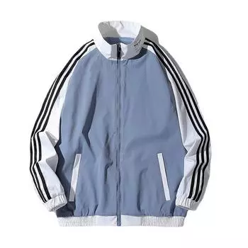 Весенняя и осенняя одежда Молодежная тонкая стойка-воротник Спортивная повседневная трендовая бейсбольная одежда M синий