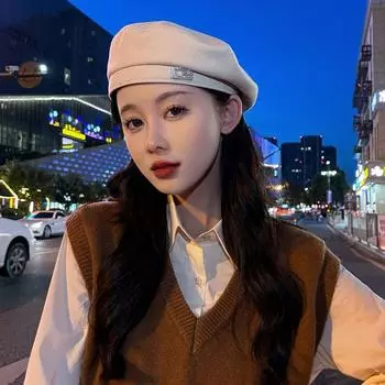 Весенняя и осенняя шляпа женская модная яркая шерстяная шапка-берет с бриллиантами темпераментная шляпа художника зимняя теплая шапка Bud One Size