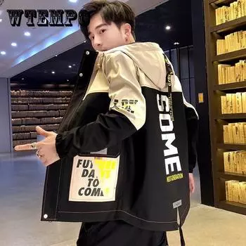 Весенняя и осенняя тонкая хлопковая куртка с капюшоном, утепленное пальто с длинными рукавами, свободная повседневная парка для молодежи XXXL