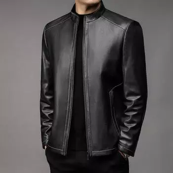 Весенняя и осенняя тонкая куртка из натуральной кожи, мужская тонкая короткая кожаная куртка с воротником-стойкой, мужская куртка из натуральной кожи для людей среднего возраста M