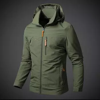 Весенняя и осенняя тонкая куртка с дышащим портом на груди, с капюшоном, дышащая мужская куртка большого размера для молодежи и среднего возраста M хаки