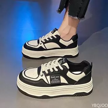 Весенняя и осенняя женская обувь, новые женские повседневные спортивные туфли, удобные, на толстой подошве, популярные женские туфли для сноуборда, вулканизированные 35 чёрный