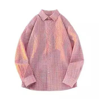 Весенняя клетчатая рубашка с длинным рукавом, мужская свободная куртка-рубашка в стиле ретро на весну и осень в корейском стиле XXXL синий