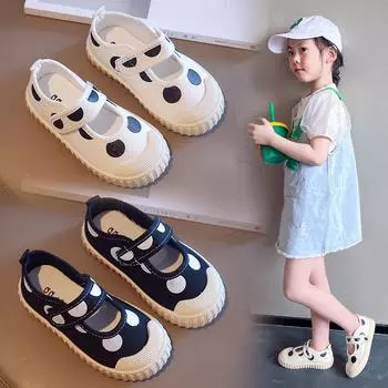 Весенняя коллекция 2025 г.: Повседневные белые парусиновые туфли Мэри Джейн для девочек Size 23 / Insole 14.5 cm чёрный