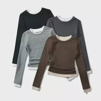 Весенняя контрастная футболка из двух частей с длинными рукавами: Милый, универсальный, удобный, простой и повседневный стиль. Large