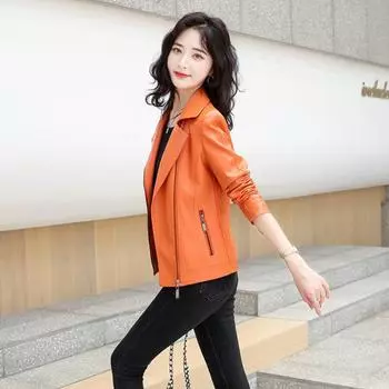 Весенняя куртка из натуральной кожи, женская верхняя одежда из натуральной оранжевой кожи, натуральная дубленка, женские мотобайкерские куртки на молнии 6XL XXXXXXL