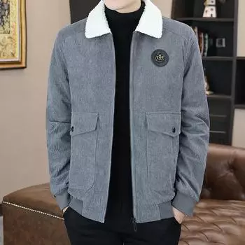 Весенняя куртка мужская вельветовая повседневная флисовая мужская верхняя одежда с лацканами для мужчин среднего возраста Мужская куртка Мужская одежда M
