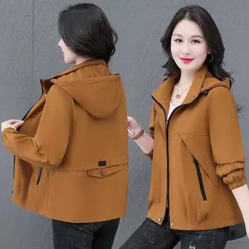 Весенняя куртка со съемным капюшоном, женская куртка для мам среднего возраста, модная кардиган на молнии XXXXL чёрный