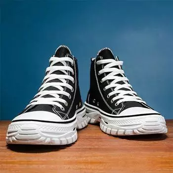 Весенняя легкая дышащая модная парусиновая повседневная обувь в гонконгском стиле с низким берцем, корейский тренд, большие размеры 44 чёрный