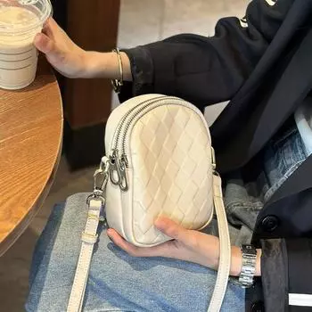 Весенняя легкая мягкая кожаная мини-сумка многослойная мобильная газетная маленькая изысканная сумка через плечо темно-коричневого