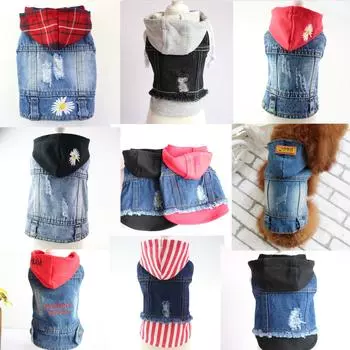 Весенняя, летняя, осенняя и зимняя одежда Новая одежда для домашних животных Бишон Фризе Тедди Бульдог Полосатый джинсовый жилет XS