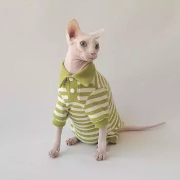 Весенняя маленькая свежая рубашка-поло для четырех ног, защищающая живот, высокоэластичная хлопковая дышащая одежда сфинкса, безволосая кошка, немецкая одежда XS