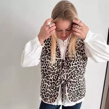 Весенняя мода 2024 года: Женский жилет со шнуровкой и тонким животным принтом в европейском и американском стиле Small