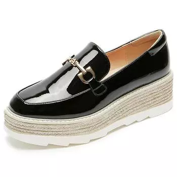 Весенняя мода 2024, туфли без шнуровки на толстой подошве с металлической пряжкой и блестками, туфли без шнуровки в британском стиле HZB 34 чёрный