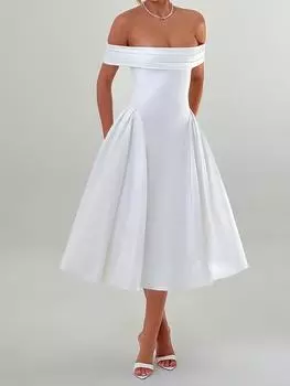 Весенняя мода 2025 Однотонное платье бандо с открытыми плечами и открытой спиной для женщин Extra Large