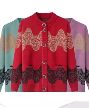 Весенняя мода для людей среднего и пожилого возраста. Одежда для мам. Узор с принтом. Вязаный свитер. Темперамент. Элегантная одежда для пожилых людей. XL красный