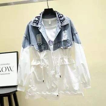 Весенняя мода для похудения талии джинсовая куртка женская ветровка средней длины S белый