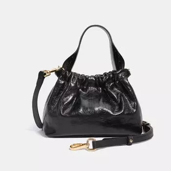 Весенняя мода масляно-вощеная кожаная легкая складная простая повседневная сумка-ведро через плечо чёрный