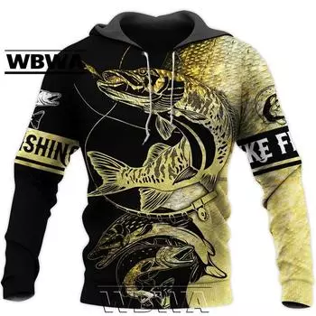 Весенняя мода мужская толстовка с капюшоном для ловли щуки с 3D принтом по всей поверхности толстовки и свитшоты унисекс повседневная спортивная одежда YL791 S