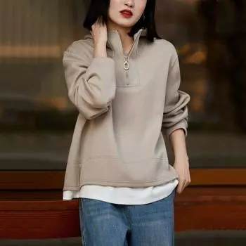 Весенняя мода на толстовки с капюшоном: Женская куртка на молнии больших размеров в стройнящем и подчеркивающем фигуру стиле M