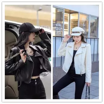 Весенняя мода нишевая куртка на молнии из черной искусственной кожи с длинными рукавами мотоциклетная короткая куртка для женщин S