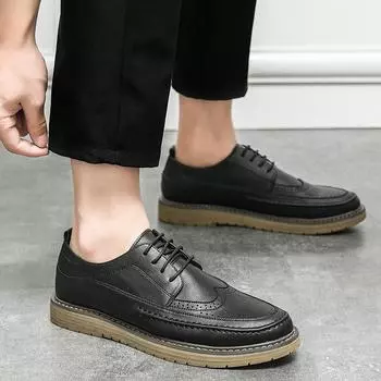 Весенняя мода простые большие размеры мужские туфли с острым носком, увеличивающие рост мужские броги формальные деловые кожаные оксфорды на шнуровке 38 чёрный