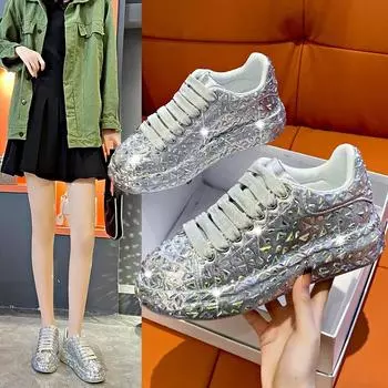 Весенняя мода роскошные вулканизированные туфли со стразами новые женские кроссовки на платформе со шнуровкой для прогулок на открытом воздухе 35