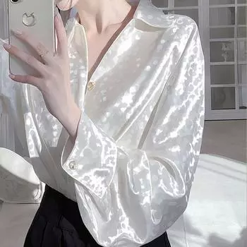 Весенняя мода с длинным рукавом атласная рубашка женская 2025 свободная блузка больших размеров для офиса женская элегантная повседневная женская простая одежда топы 3134 M белый