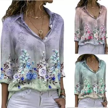 Весенняя мода с принтом больших размеров женские рубашки с длинным рукавом свободные повседневные блузки женские летние топы элегантная винтажная цветочная офисная рубашка на пуговицах 26250 S розовый