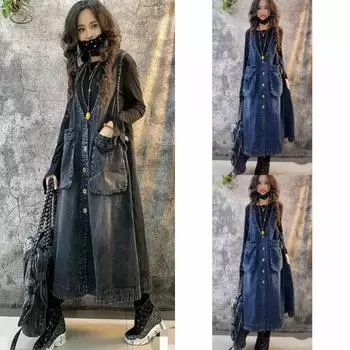 Весенняя мода старый трехмерный карман джинсовая жилетка юбка тонкая повседневная большой размер ремень юбка женская прилив M синий