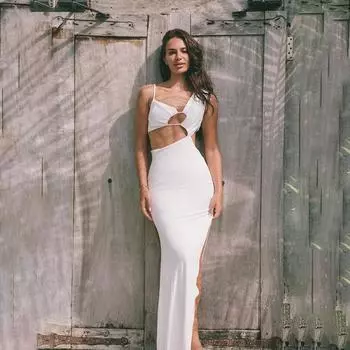 Весенняя мода стиль женское платье темперамент сексуальное тонкое нерегулярные плечи полые платья S белый