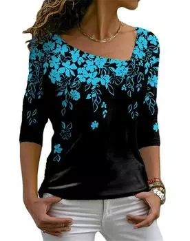Весенняя мода женская с цветочным принтом и длинными рукавами, нерегулярный v-образный вырез, повседневный элегантный топ, свободная рубашка больших размеров, мягкая и удобная рубашка с тонким низом, S-5XL S