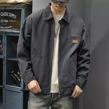 Весенняя модная брендовая американская мужская куртка из чистого хлопка свободного покроя большого размера с отворотами, грубая красивая куртка с инструментами S хаки