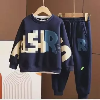Весенняя модная двухкомпонентная толстовка для мальчиков 2024 года с буквенным принтом 140 cm