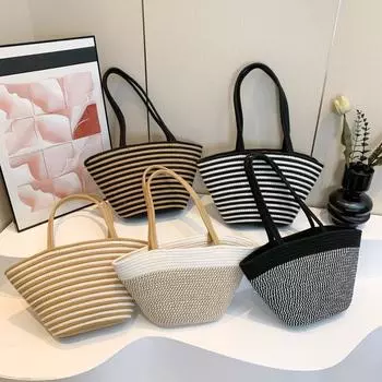 Весенняя модная контрастная цветная соломенная сумка, большая вместительная сумка, женская сумка 2024 года, новая модная сумка через плечо, плетеная сумка-тоут