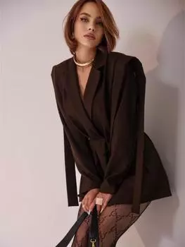 Весенняя модная куртка с большим лацканом, свободного кроя и с приталенной талией, короткий пиджак для женщин L