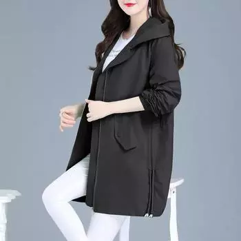 Весенняя модная повседневная тонкая женская куртка средней длины L чёрный