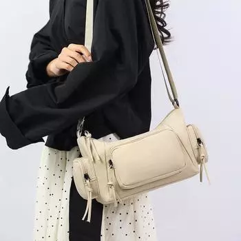 Весенняя модная сумка через плечо из нейлона, простая универсальная сумка-тоут с несколькими карманами, повседневная сумка через плечо для поездок на работу чёрный