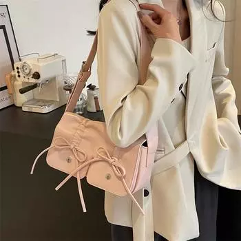 Весенняя модная женская сумка через плечо, высококачественная сумка для подмышек, новинка 2024 года, сумка на одно плечо с бантом, цельная замена