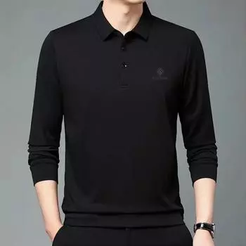 Весенняя мужская футболка Douyin с длинным рукавом, однотонная рубашка поло с лацканами, мужской топ M