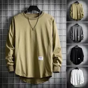 Весенняя мужская футболка с круглым вырезом, свободная однотонная мягкая дышащая неровная подол, эластичная манжета, средней длины, уличная одежда в стиле хип-хоп, подростковый топ 2XL белый