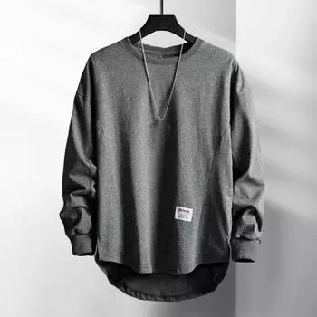 Весенняя мужская футболка с круглым вырезом, свободная однотонная мягкая нерегулярная эластичная манжета с манжетой средней длины XL чёрный