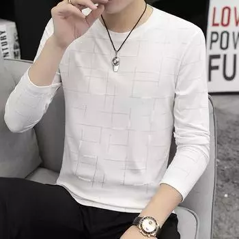 Весенняя мужская хлопковая футболка с круглым вырезом и длинными рукавами, облегающая тонкая повседневная футболка с принтом, рубашка поло M